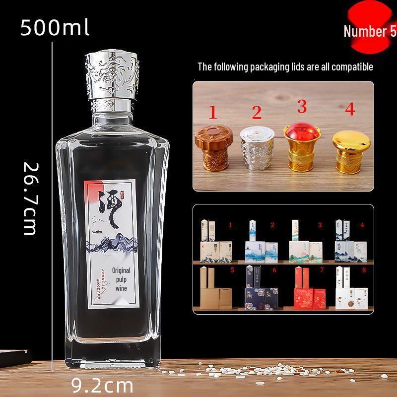 500ml Transparent Glass Bottle for Baijiu, Western Liquor, Homebrew, or Fruit Wine - Refillable and Customizable