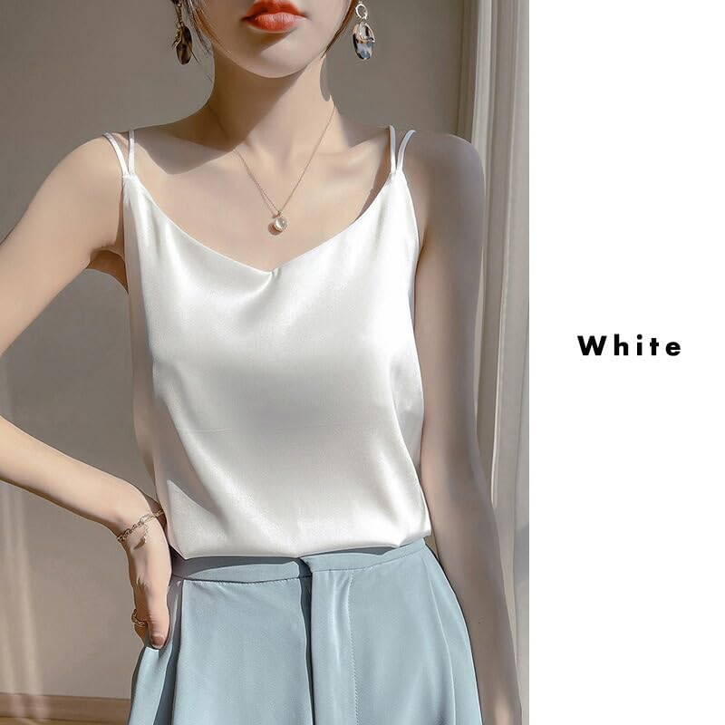 DAYCLOSET Double Cross Tops2133 Women's Camisole, Satin-Like Gloss, Straps, Back, Lightweight, Spring/Summer, (JP, Alphabet, S, Standard, White)
