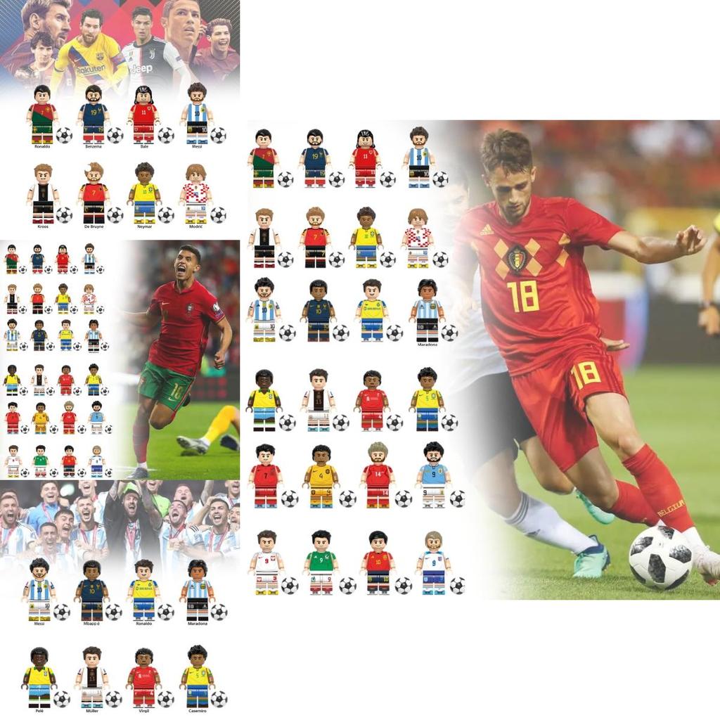 Colorful Football Star Wooden Minifigure Building Blocks Set For Kids With 50-100 Pieces