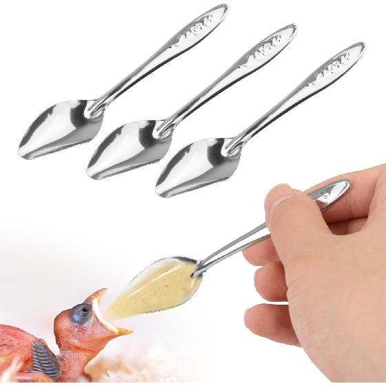 YAODHAOD 4.7" Bird Parrot Stainless Steel Metal Feeding Spoon Parrot Feeding Scoops Hand Feeding Spoons for Parrot (3PCS)