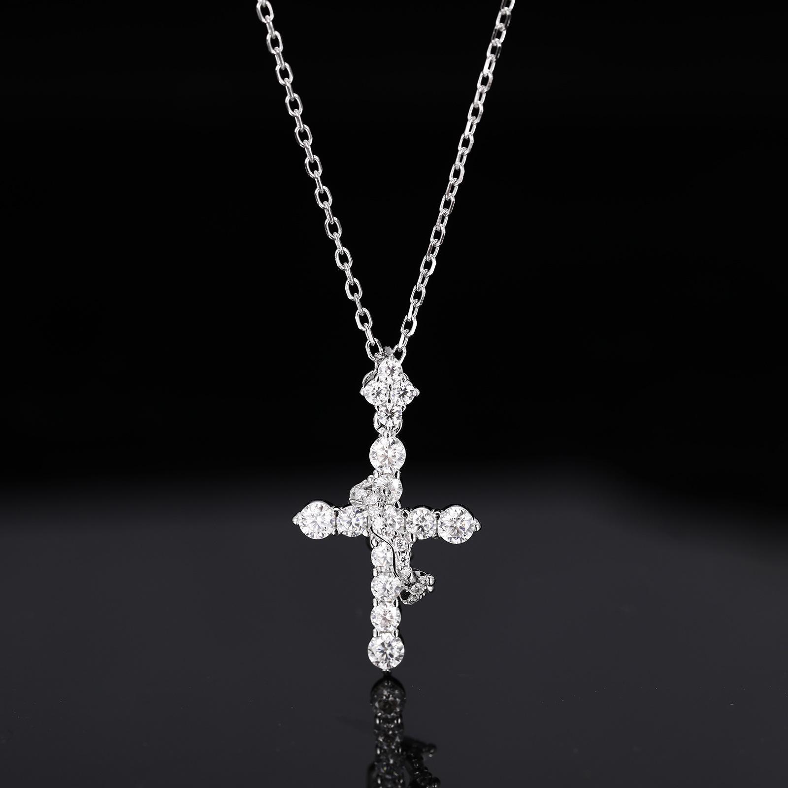 European American Cross-Border Gold Inlaid Moissanite Hip-Hop Cross Pendant Necklace Niche Simple Trendy Pendant Jewelry