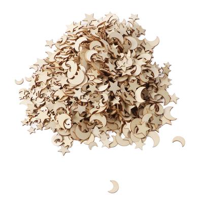 1000 szt. Drewniane wycinanki w kształcie księżyca i gwiazdy, niedokończone drewniane wycinanki w kształcie gwiazdy i księżyca do DIY craft