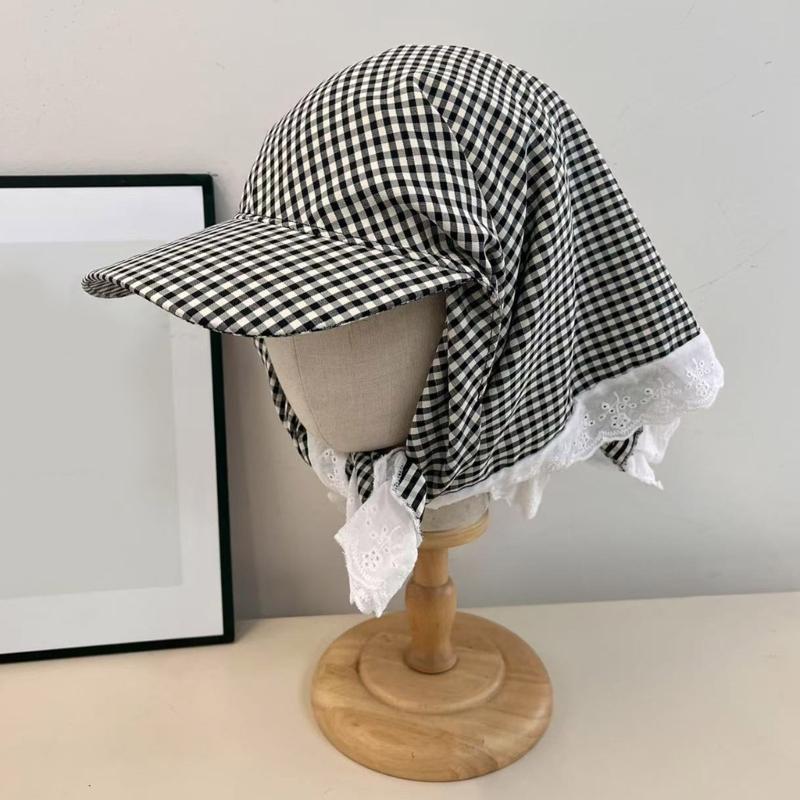 Fashionable Checkered Head Wrap Hat Comfortable and Multiuse Sunproof Headover Hat for Women Teens Comfortable Headwear
