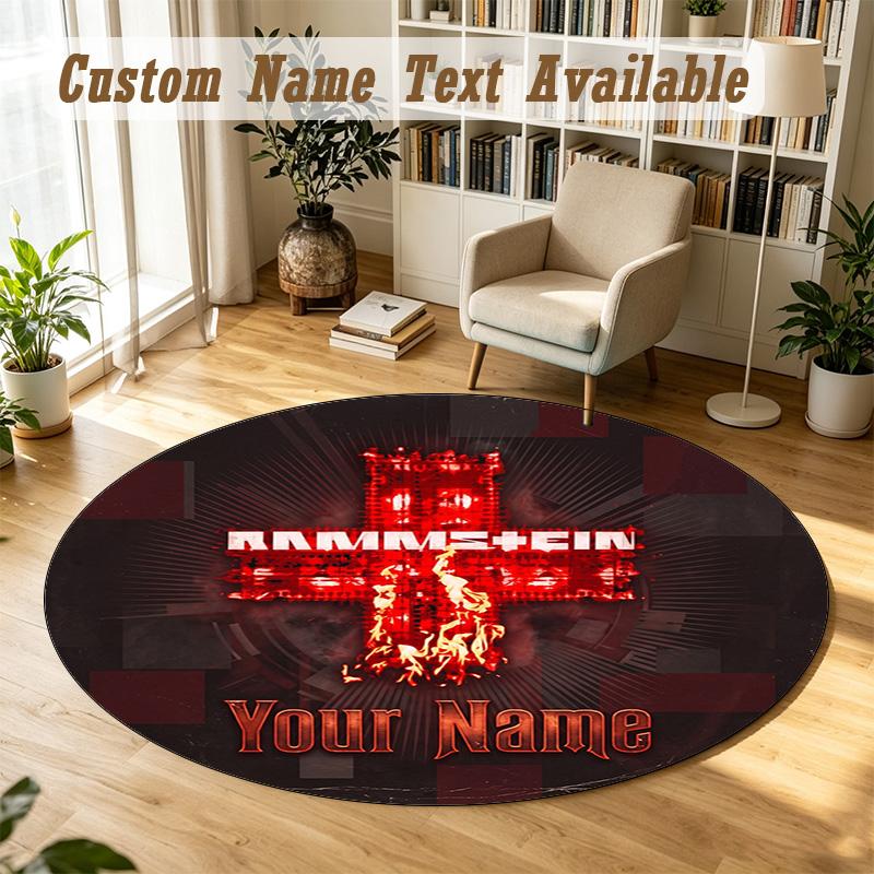 Round Rug Custom NameRammstein Pattern Non Slip Carpet Home Floor Decor