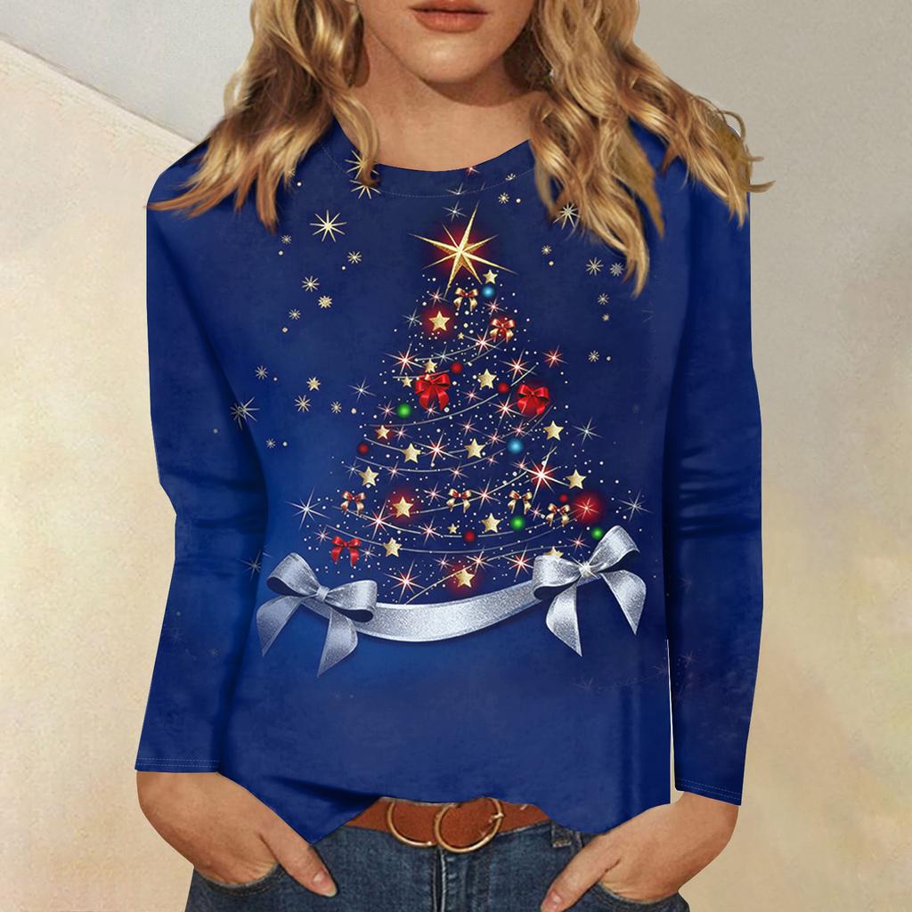 Women's Loose Comfortable Casual Fashion V-Neck Christmas Print Long Sleeve Hoodie