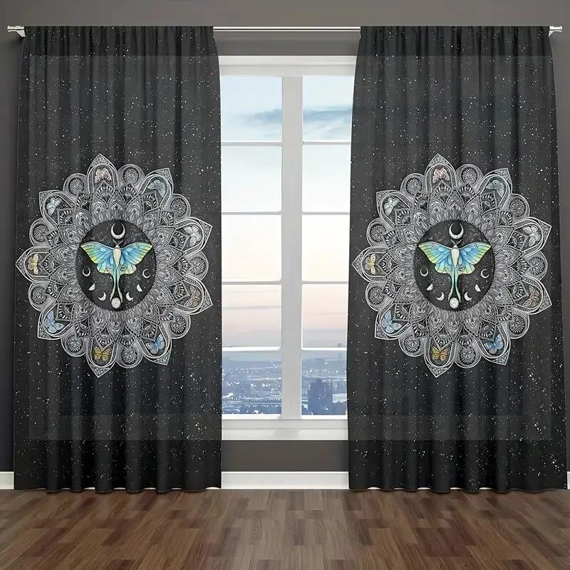 Set Of 2 Colorful Mandala Butterfly Pattern Printed Curtains Window Decorations Home Room Made Polyester