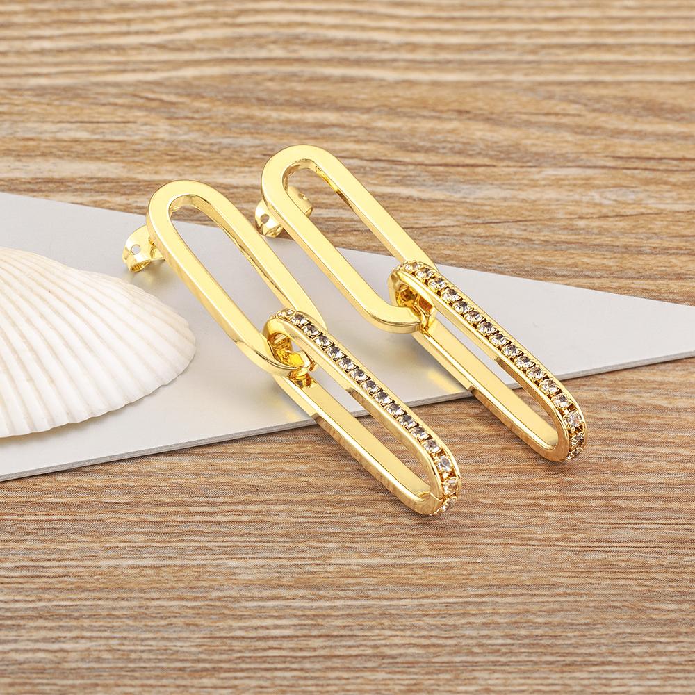 Orecchini a Catena Geometrici Micro Intarsiati in Zircone di Alta Qualità Personalizzati Nidin per Donna Temperamento Raffinato Gioielli in Stile Retrò