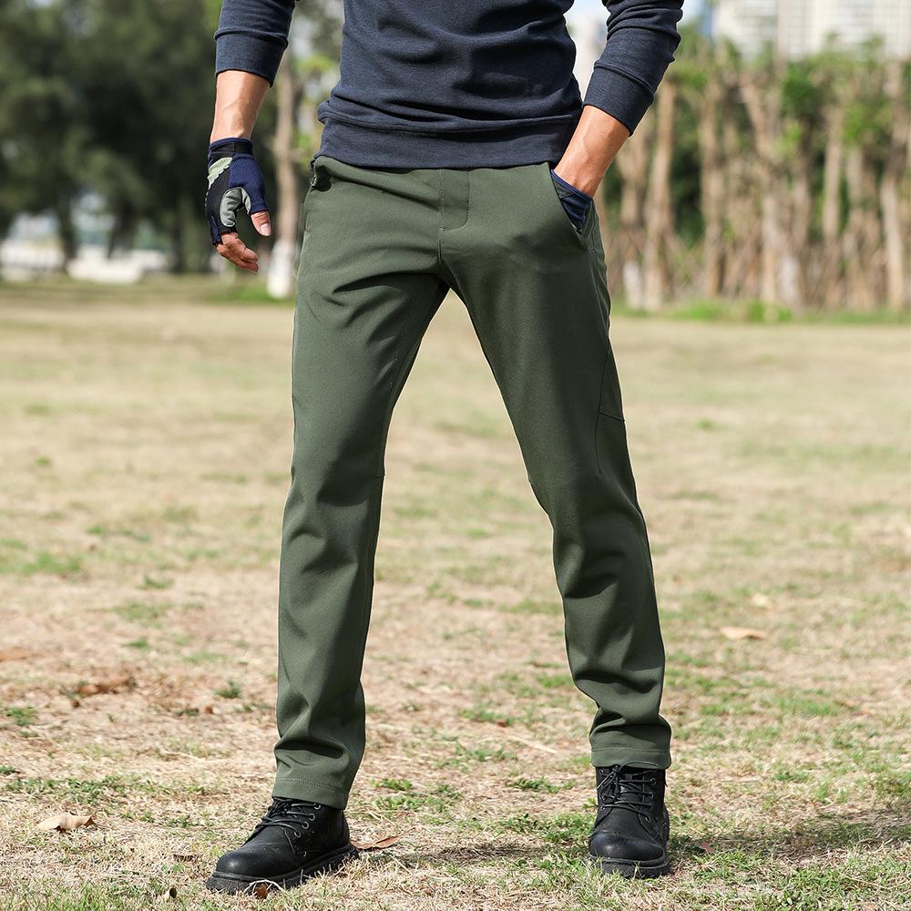 Men's Autumn/Winter Outdoor Windbreaker Softshell Pants - Fleece-Lined, Warm, Breathable, Straight-Leg Design.
