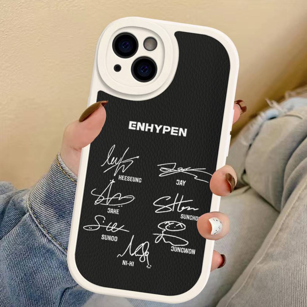 Korea E-Enhypenes Singing Phone Case For IPhone 16 15 14 13 Pro Max 11 12 Plus Leather Silicone Cover