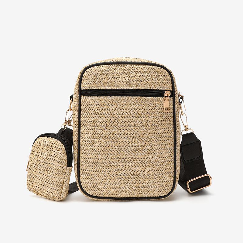 Women's bag, new one-shoulder straw small bag, sports and leisure, mother and child messenger bag, and a mobile phone bag.