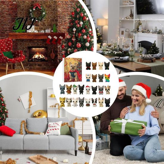 Collectible Dog Ornaments Bulldog Advent Calendar 2026, 24 Days Acrylic Puppy Christmas Countdown Calendar, Decorative Animal Pendant 2D Flat