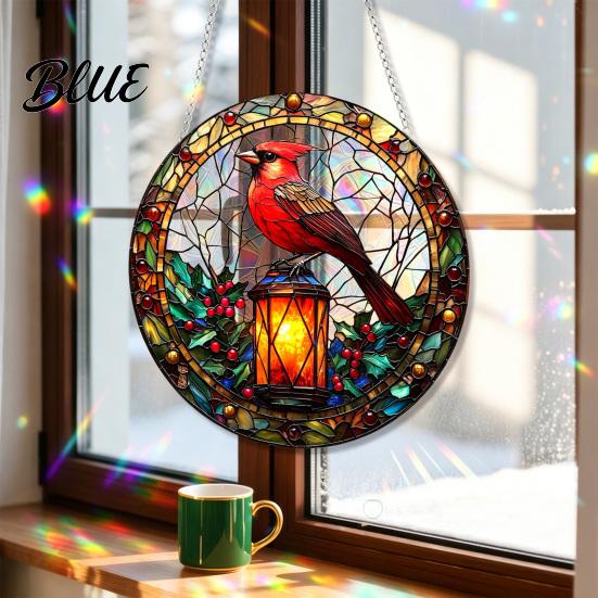 Christmas Theme Hanging Signs 2D Acrylic Suncatcher Stained Glass Style Black Cat Window Hanging Decorative Wall Plaques Colorful Plaque with Chain