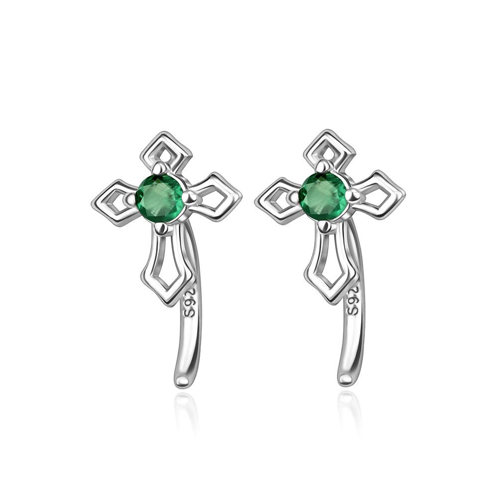 S925 Silver Fashion Origami Crane Snake Earrings Thick Zircon Cross Ear Studs DIY Gift for Women