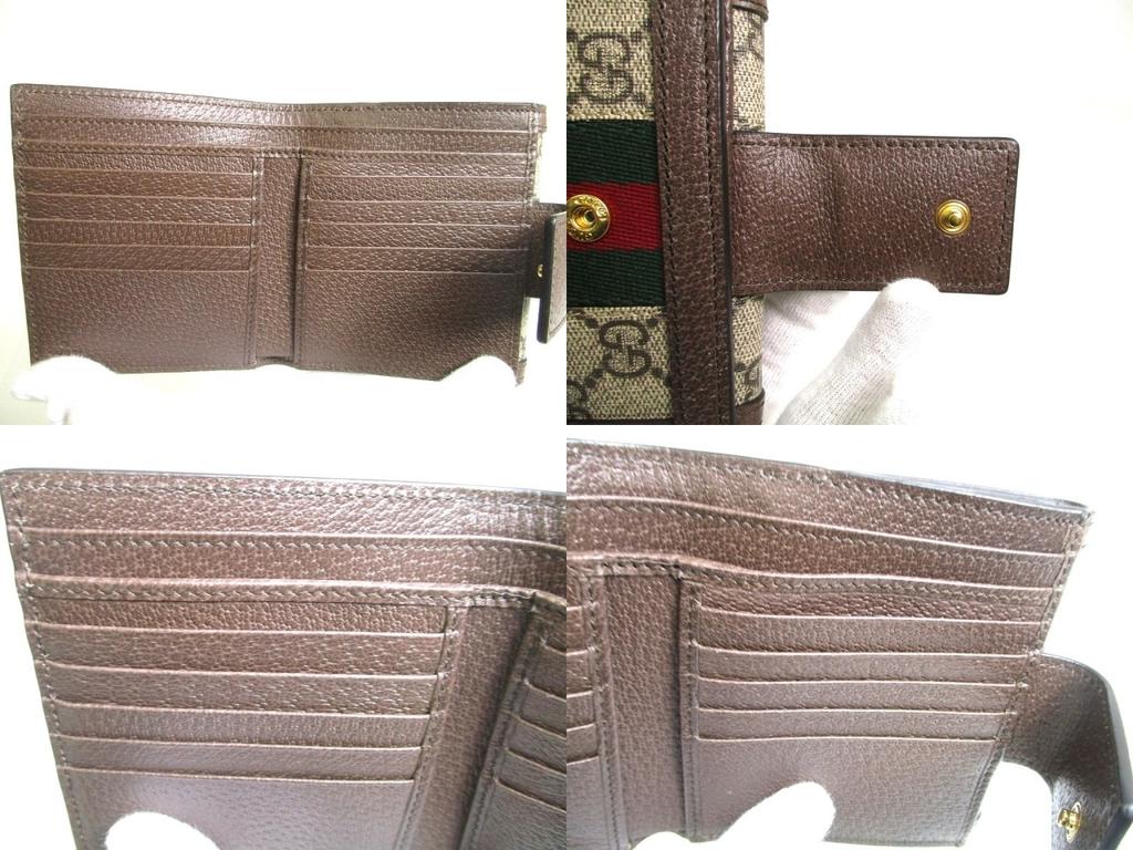 Authentic GUCCI Brown Leather Bifold Wallet Ophidia GG French Flap Wallet #a499  Open Box