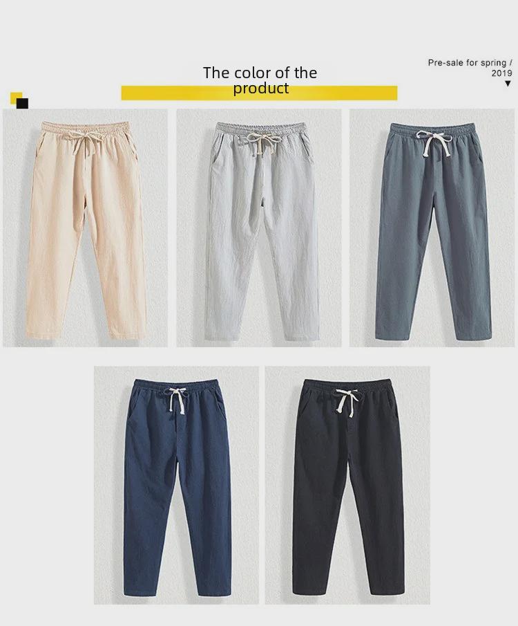 Pantaloni bărbătești casual din bumbac-in, cu croială lejeră, cu nouă puncte – Pantaloni drepți de vară pentru mărimi mari