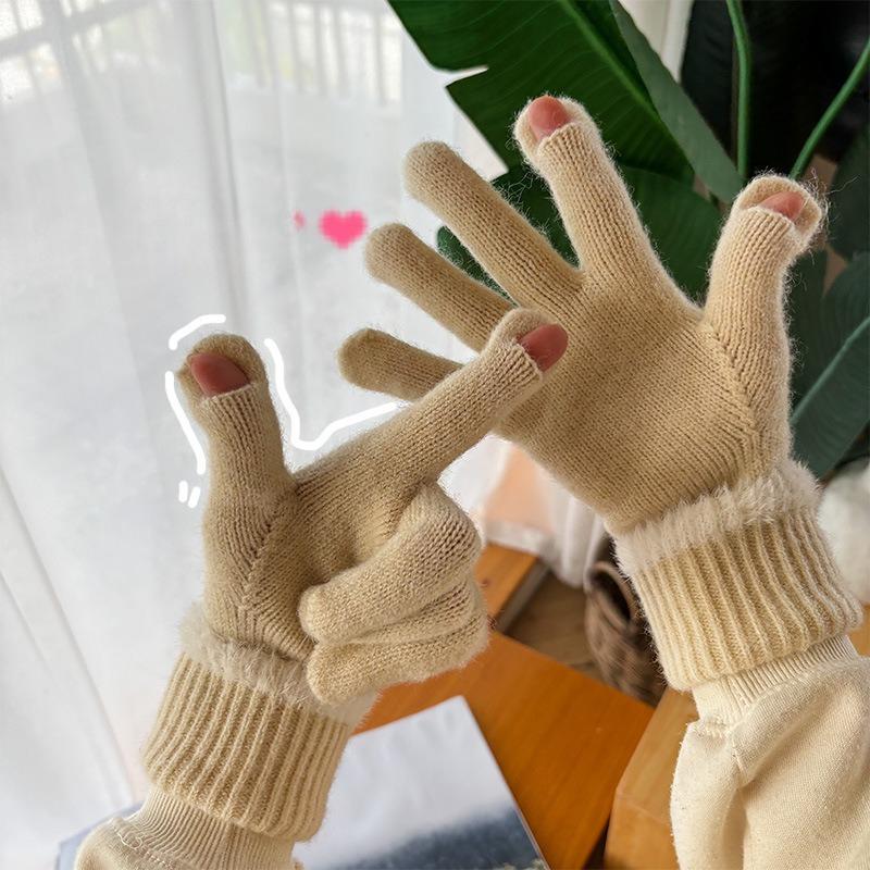 Korean Warm Gloves Knit Touchscreen Winter Gloves Women Adult Long Cuff Cute Fashion Wholesale