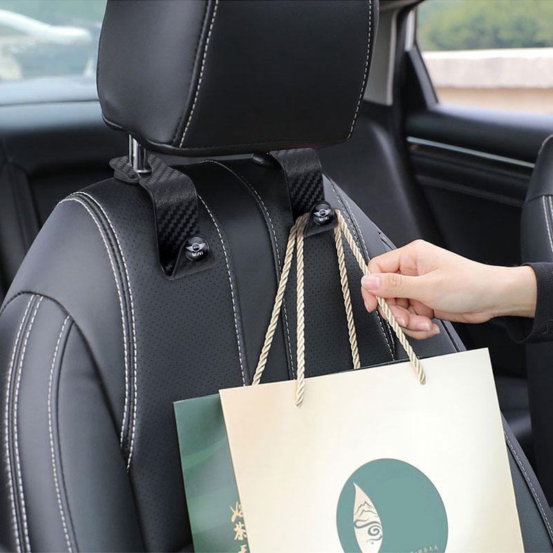 2Pcs Car Hidden Seat Hook Multi-Purpose Carbon Fiber Texture Mini Cooper Car Seat Back Creative Multi-function On-Board Hooks pwaxk99