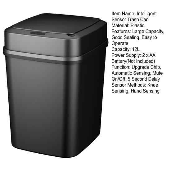 12L Smart Trash Can with Lid No Touch Infrared Induction Low-energy Electric Intelligent Automatic Sensor Rubbish Bin for Daily Use