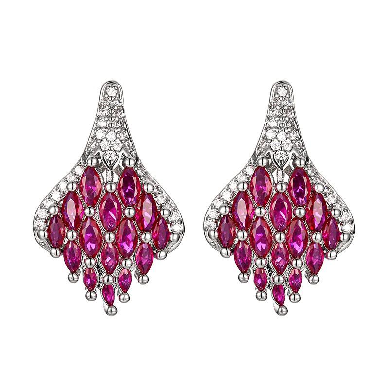 Red Spinel Jewelry Set Women Floral Design Copper Chain Necklace Stud Earrings Fashion OL Style 2025