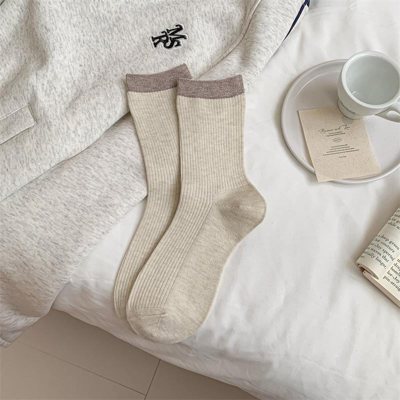 Autumn and Winter Women's Mid-calf Socks, Winter Thickened Warm Cashmere Socks, College-style Color-blocked Wool Socks