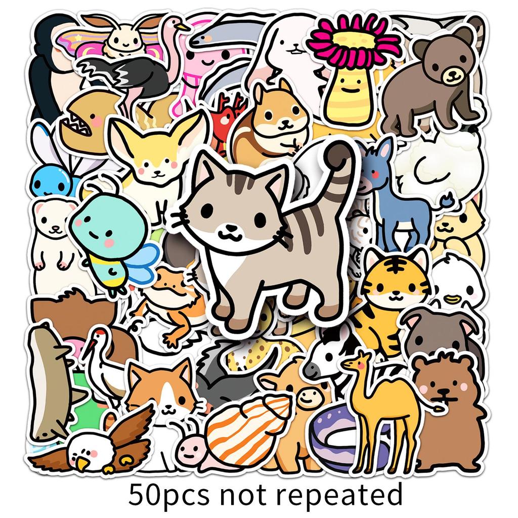 50 Cartoon Animal Stickers: Cute, Waterproof Decorations for Journals, Laptops, Water Bottles, and Phone Cases