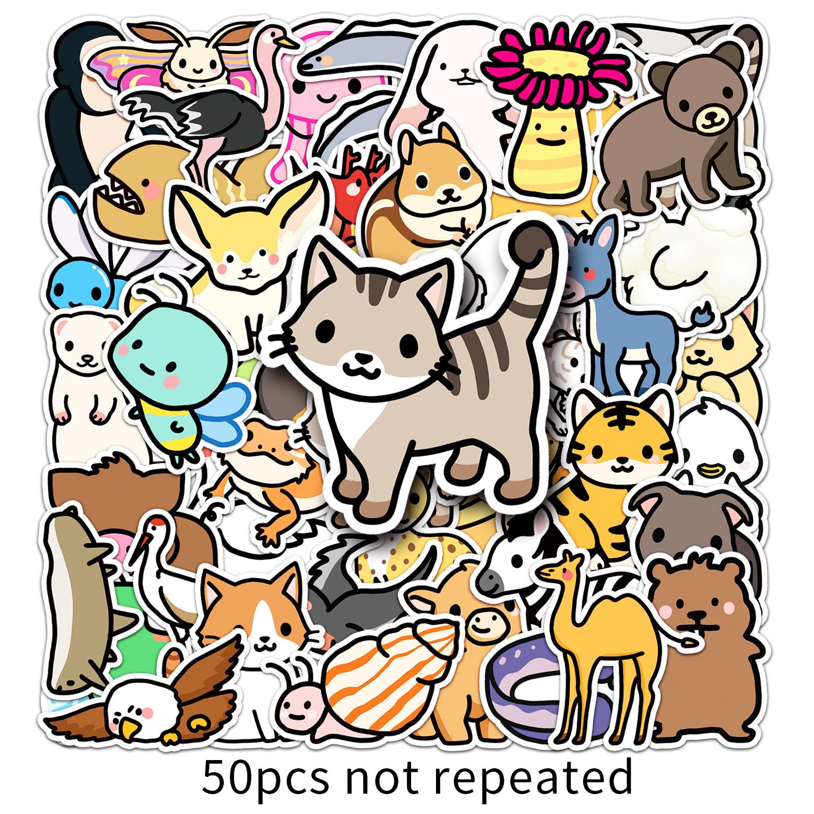 50 Cute Cartoon Animal Stickers for DIY Notebooks: Waterproof Decorations for Kids
