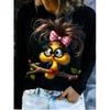 Fun bird print short-sleeved T-shirt for women, loose round neck design, casual age-reducing women's summer wear
