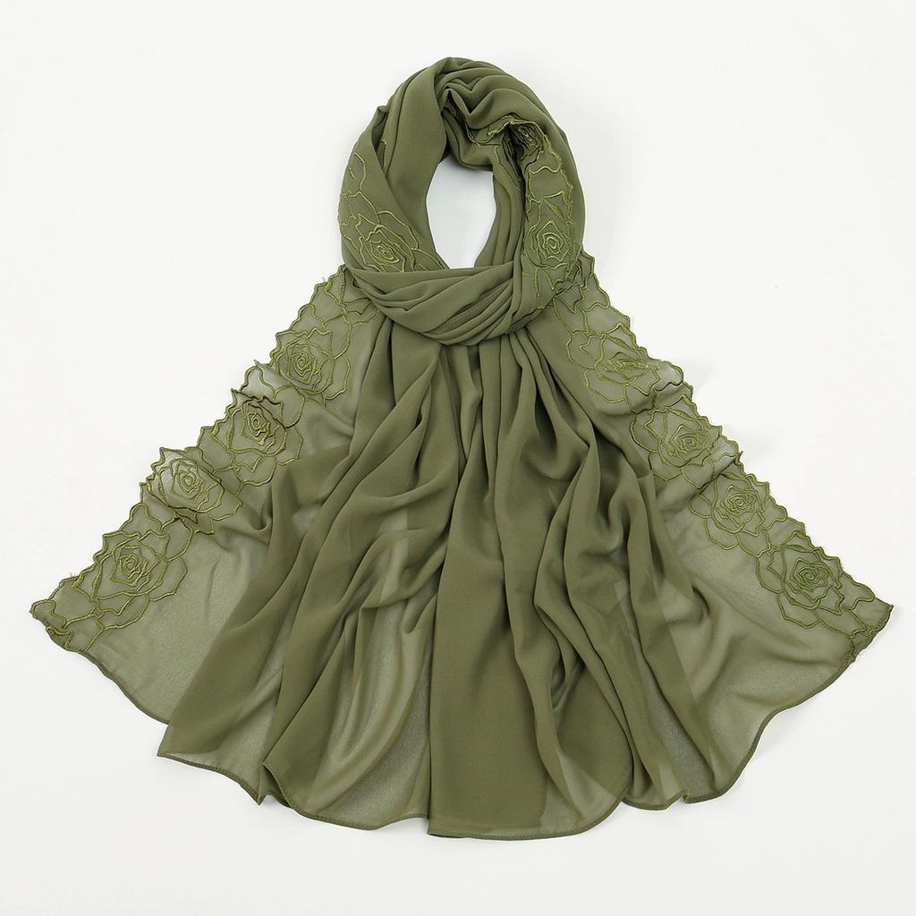 Malaysia Indonesian Embroidered Chiffon Headscarf Shawl Turban Head Wraps High-Quality Breathable Ladies' Scarf 75*180cm