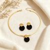 Earrings Two-color Metal Disc Stud Earrings Women's Simple Temperament Versatile Contrasting Color Earrings Necklace Set Women
