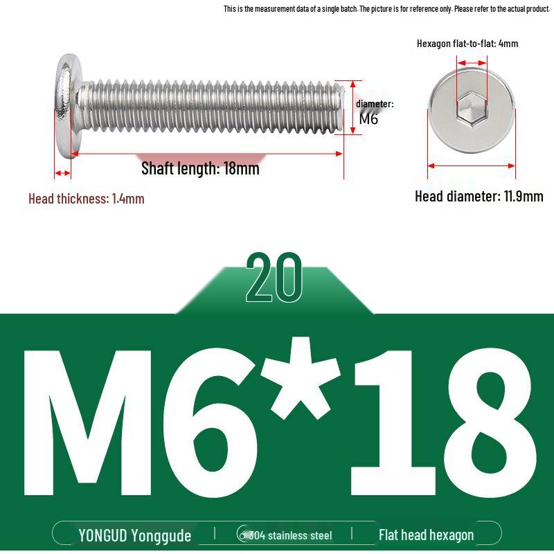 304 Stainless Steel Ultra-Thin Flat Head Hex Socket Bolt, M2-M12