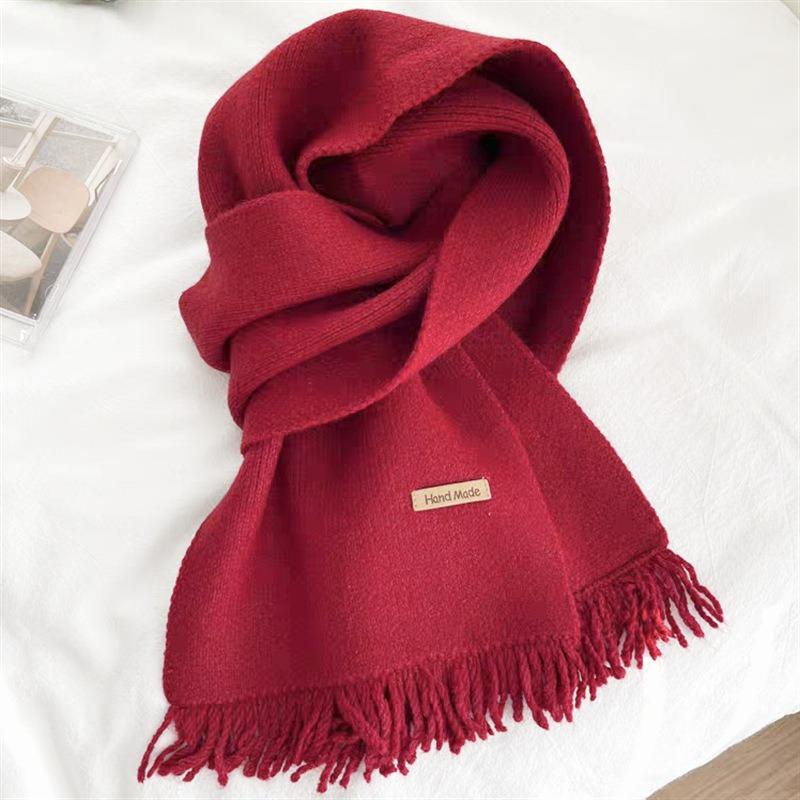 Autumn and Winter Atmosphere Fringed Knitted Scarf High-end Warm Versatile Student Instant Noodle Scarf