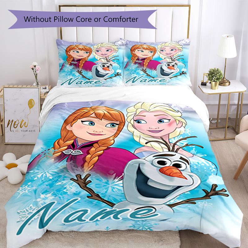 3pcs Custom Name Elsa Bedding Set Duvet Cover Closure Includes 1 Duvet Cover & 2 Pillowcases, Soft and Comfortable for All Seasons.