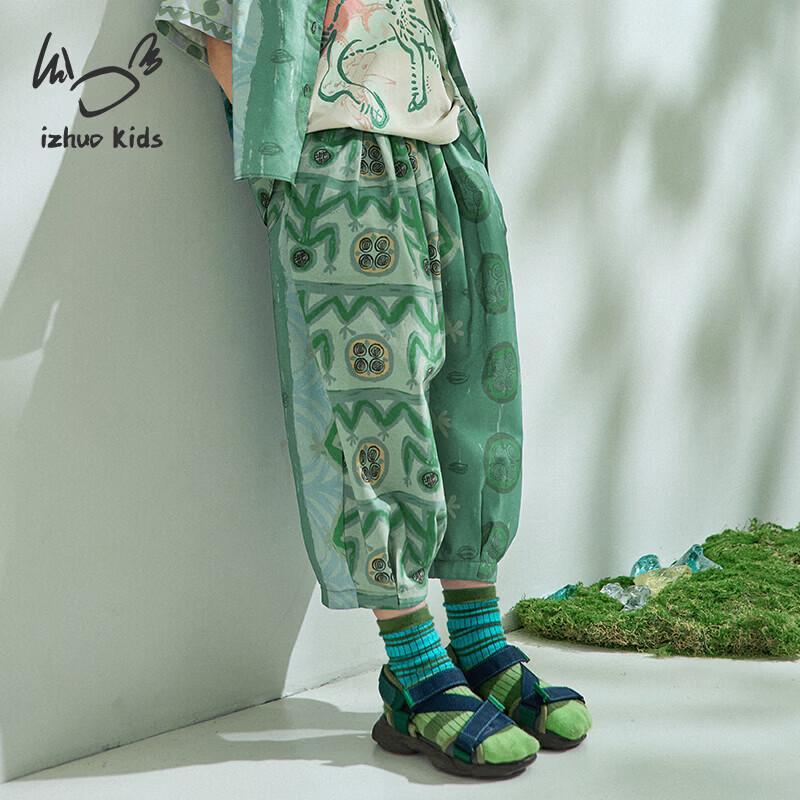 Kids Cartoon Frog Pattern Casual Cropped Pants 150cm