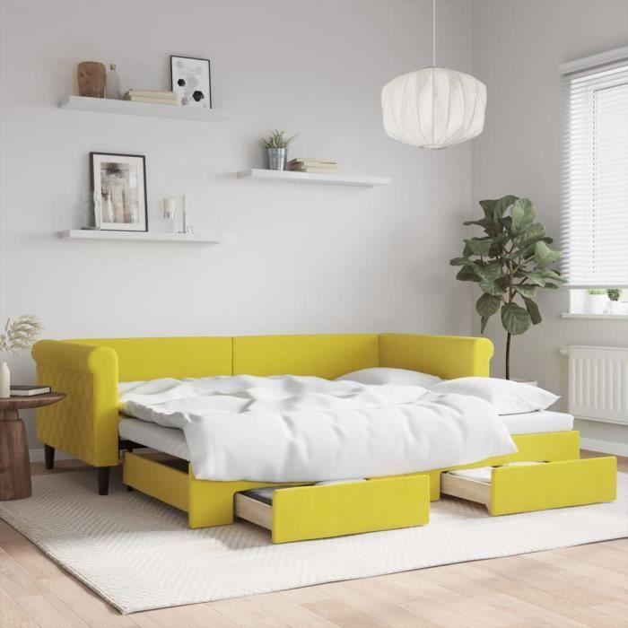 VidaXL Lit de jour avec gigogne et tiroirs jaune 90x200 cm velours 3197824