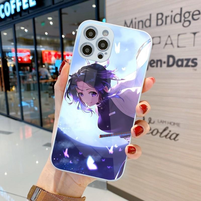 Carcasă de telefon drăguță Kochou Shinobu pentru iPhone 14 13 12 11 Pro Max X XR XS 8 7 Plus, din sticlă lichidă, colorată