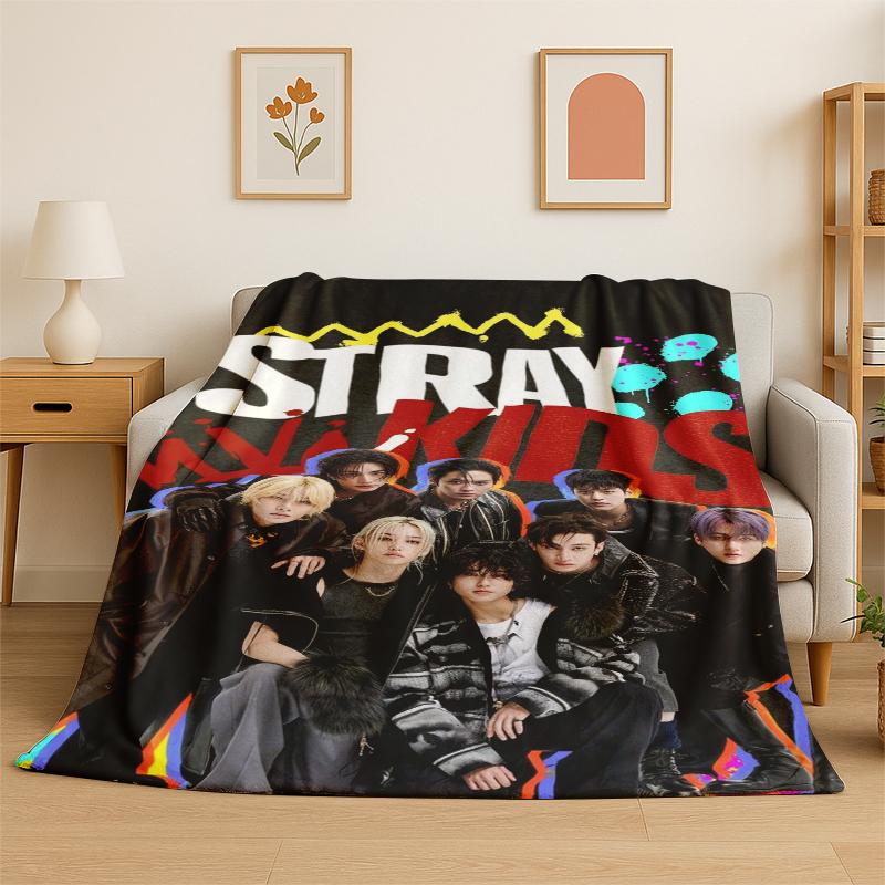 Kpop Stray Kids Music Star Flannel Blanket Soft Warm Throw Blanket for Bedroom Living Room Bed Travel Camping Picnic Gift