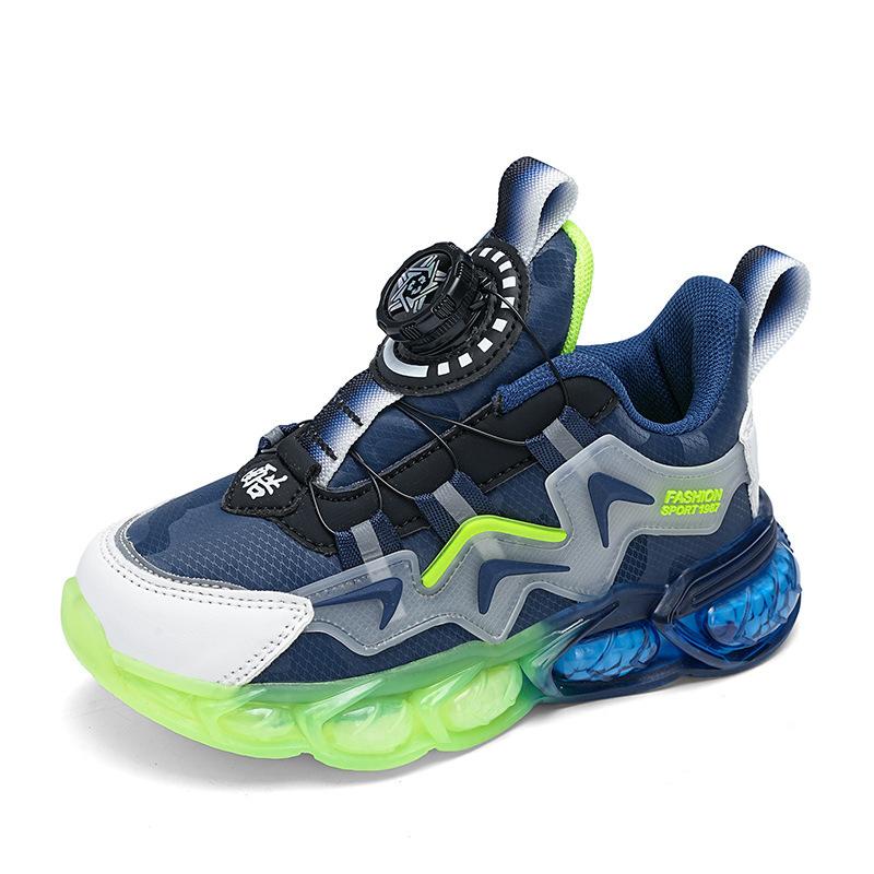 Boys' Shoes Autumn and Winter New Mesh Rotating Buckle Leather Children's Sports Shoes Medium and Older Children's Leisure Girls' Travel Shoes