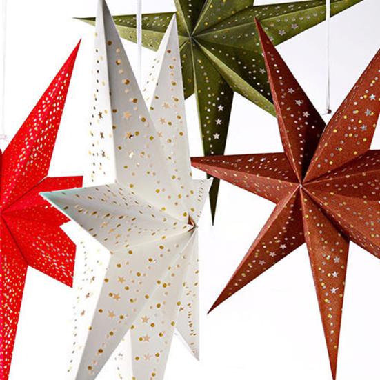 Christmas 3D Paper Star Lantern 7 Point Hollow Paper Star Lampshade Hanging Decoration for Christmas New Year Wedding Party Holiday Birthday