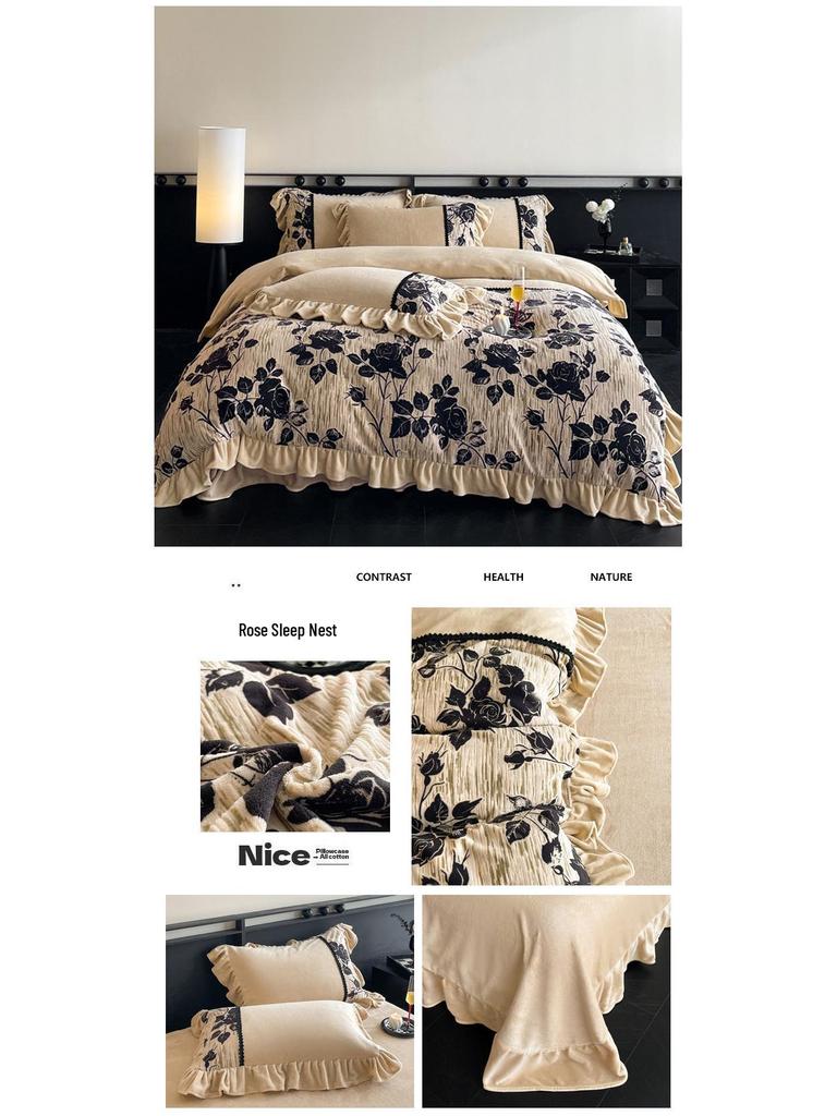 Ultra-Thick Warm Autumn/Winter Velvet Carved 4-Piece Bedding Set - Class A, Anti-Static, Ideal for Mother and Baby.
