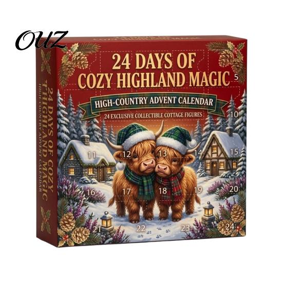 Holiday Decorative Miniatures 24 Days 3D Highland Cow Advent Calendar 2026, Cute Farm Cattle Christmas Unique Gifts for Friends Countdown Calendar,