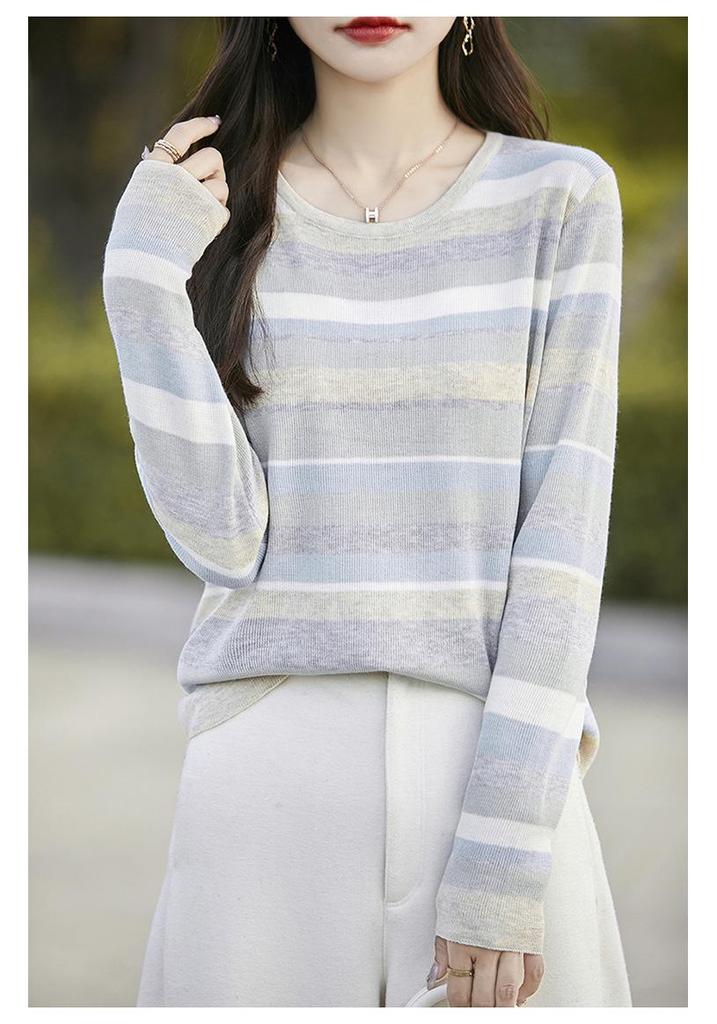 2024 Women's Striped Long-Sleeve Knitwear: Soft Slim Fit Sweater for Layering