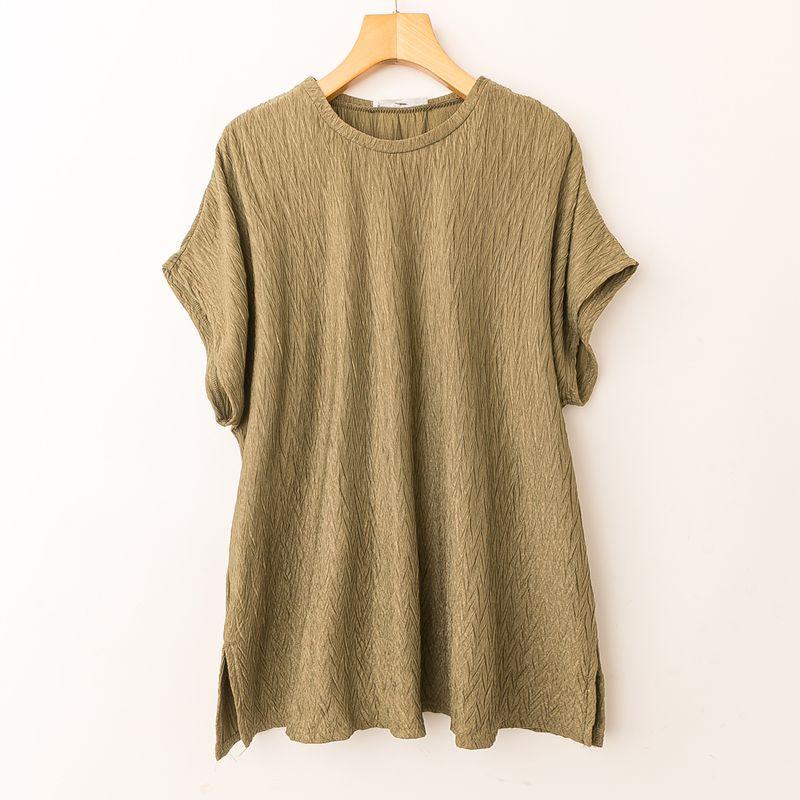 

Spring and Summer Foreign Trade Korean Style New Set round Neck Short sleeve Pullover Top + Elastic Waist Trousers Two-piece Set Light Army Green (Suit) L