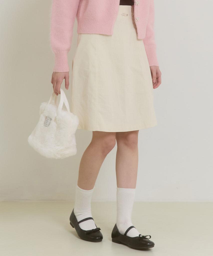 Pink Pineapple A-Line Corduroy Skirt_Cream