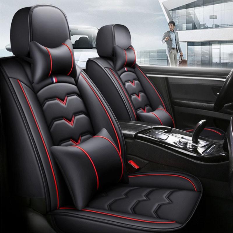 1PC Seat Car Seat Cover Full Set PU Leather Quilted Front Protectors Cushion for Most of The Car Models