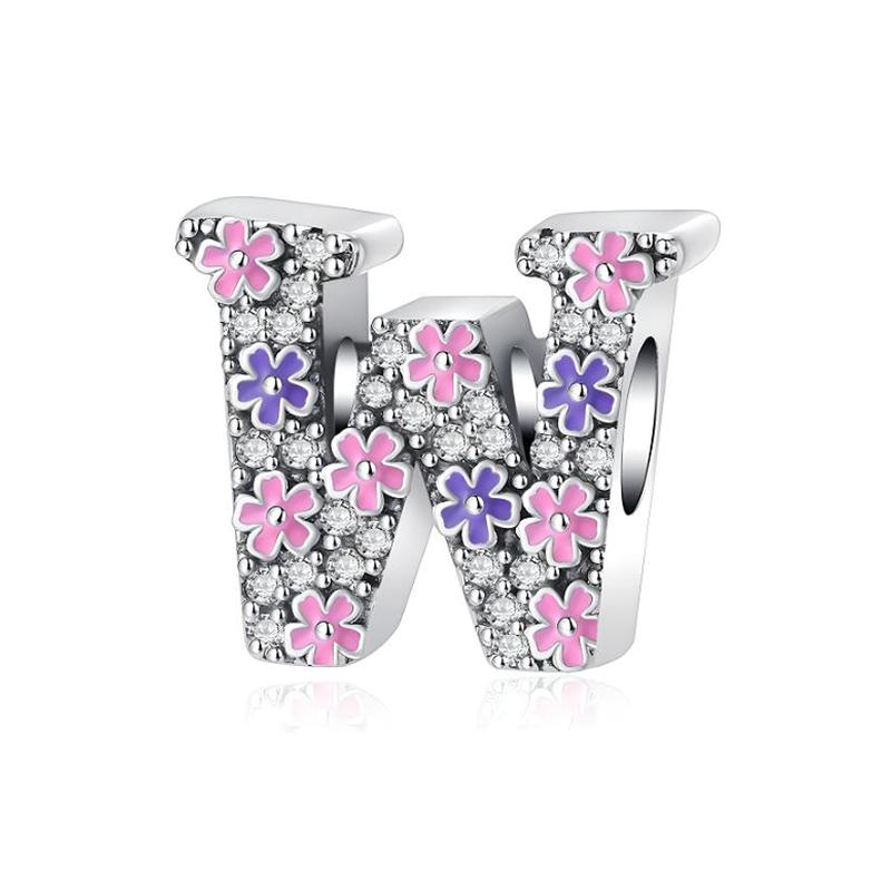 

Do It Yourself Women Jewellery Gifts Pink Purple Flowers AZ 26 Lucky Letters Charm Bead Charms Compatible With Authentic copper Bracelets Necklaces