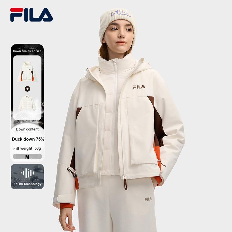 Fila Original Fashion Retro Minimalist Casual Sports Versatile Soft Comfortable Two-Piece Set Down Jacket Women Outerwear Cloud-White F11W549913FWT