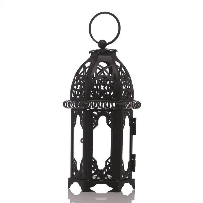 Vintage Hollow Moroccan Iron Lantern Tea Light Hanging Candle Holder Candlestick