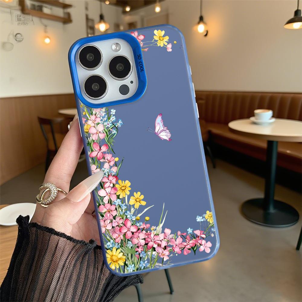 Wildflowers Purple Butterfly Hard Phone Case for Iphone 16 15 14 13 12 11 Pro Max Mini Shockproof Anti-Scratch Protective Cover