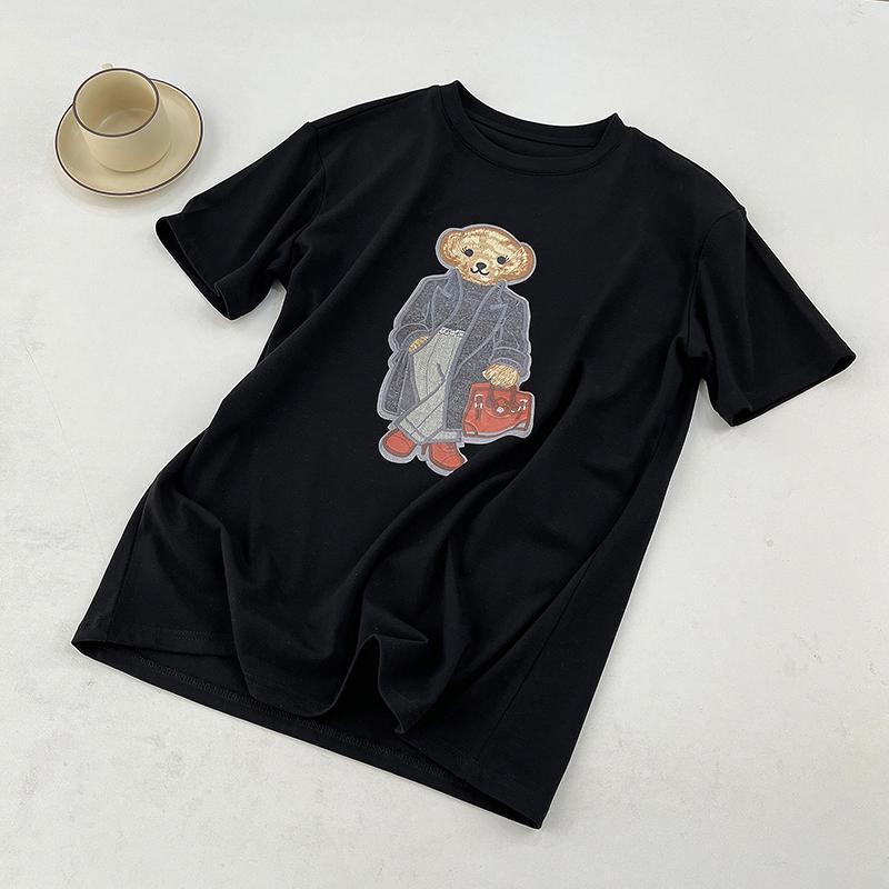 

Летняя новая модная и универсальная футболка с круглым вырезом и короткими рукавами с принтом медведя для женщин 4XL