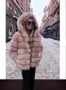 Women's Mid-Length Imitation Fox Fur Coat - Long Sleeve European & American Fashion Warm Overcoat